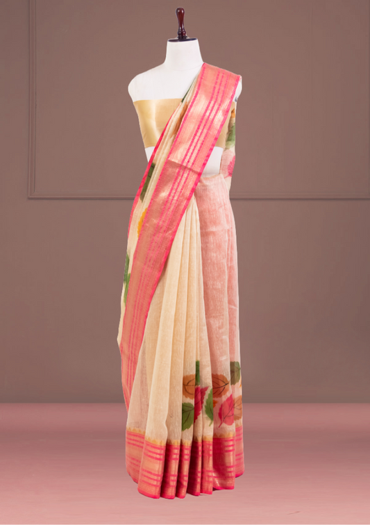 Pure Linen Print Saree